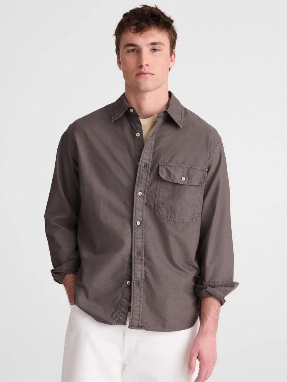 Madewell Single-Pocket Shirt in Allday Oxford NZ254 Size S Pelican Green Cotton